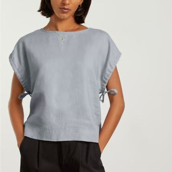 Everlane Top Drawstring Tunic Sky Blue Linen Minimalist Neutral Summer Size XS - Picture 1 of 14